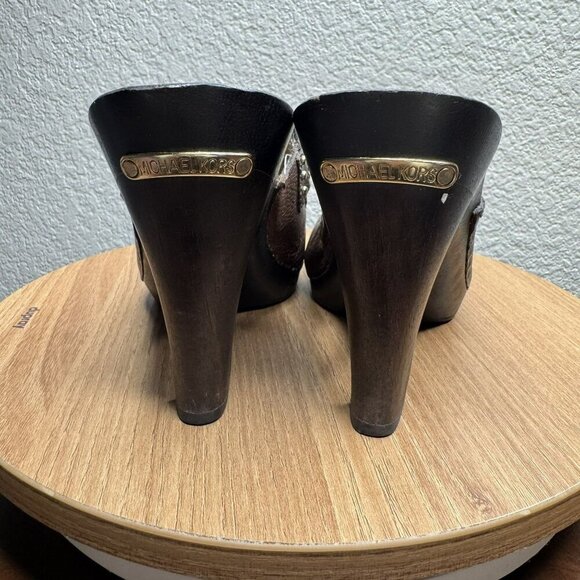 Michael Kors San‎ Antonio Mules Brown Leather Tassel Heeled Womens Size 7 - Picture 6 of 10